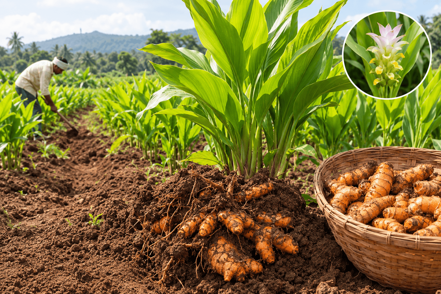 Farmer harvesting turmeric in Kandhamal