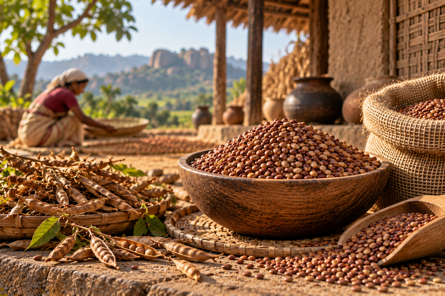 Kulthi Horse Gram dark lentils close up
